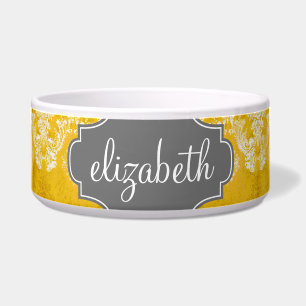 Écuelle Motif de Damas de Grunge Jaune avec texte personna