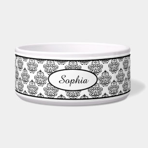 Écuelle Motif de Damas décoratif noir avec nom personnalis