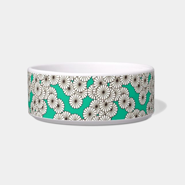 Écuelle Motif de fleurs Art déco - blanc sur turquoise (Gauche)
