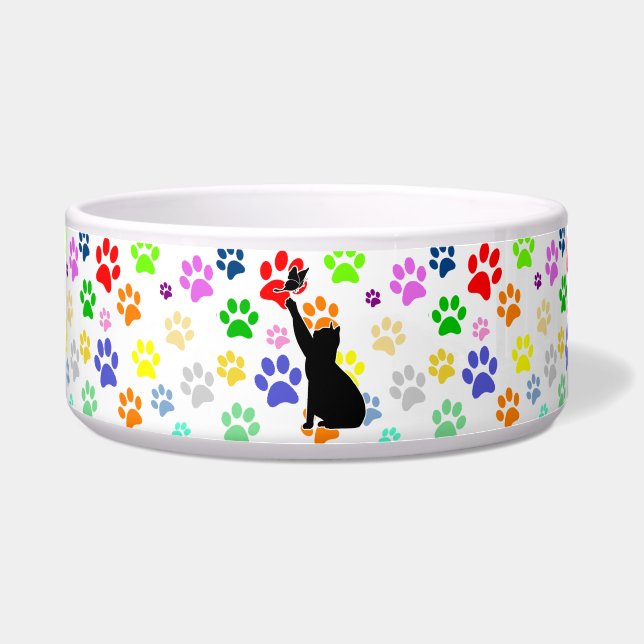 Écuelle Motif de patte mignonne et chat poursuivant un pap (Devant)