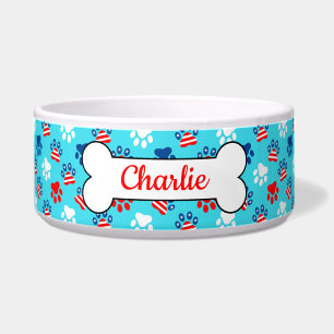 Écuelle Motif de pattes de chien rouge, blanc et bleu patr