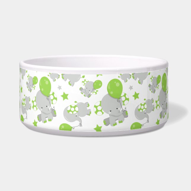 Écuelle Motif d'Éléphants, Éléphants Mignons - Gris Vert (Devant)