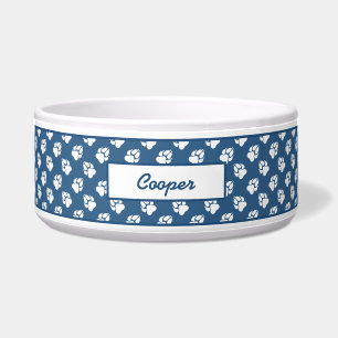Écuelle Motif d'empreinte de patte de chien bleu et blanc