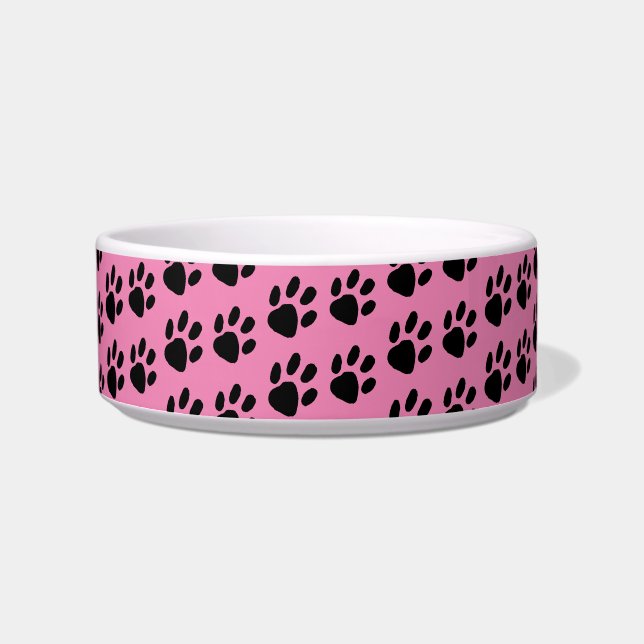 Écuelle Motif Empreinte de patte noir simple sur rose (Devant)
