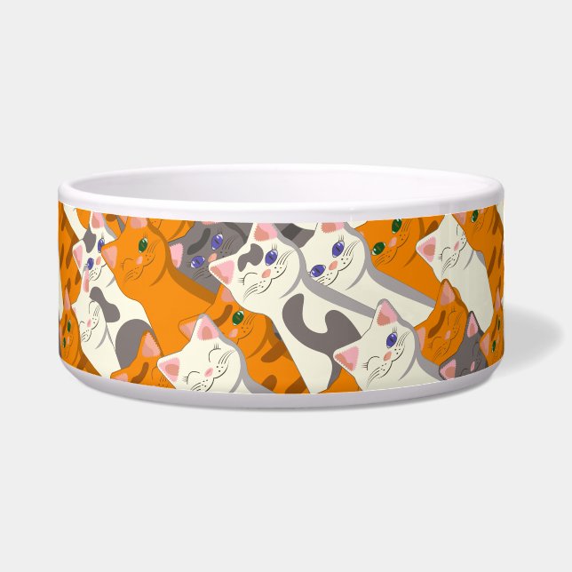 Écuelle Motif en diagonale du chat noir blanc gingembre (Devant)