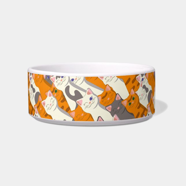 Écuelle Motif en diagonale du chat noir blanc gingembre (Devant)
