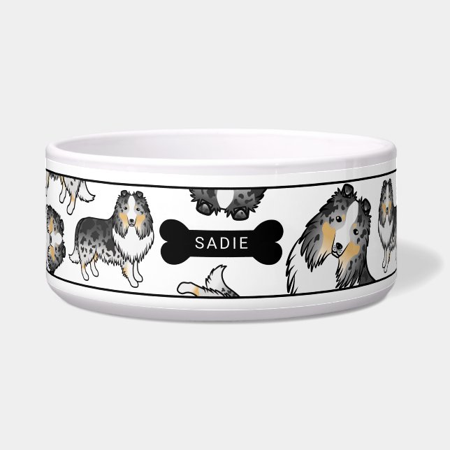 Écuelle Motif et nom de chiens Sheltie de dessin animé Blu (Devant)