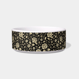 Écuelle Motif floral de rose dorée vintage sur fond noir
