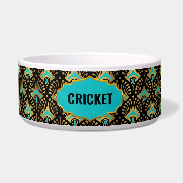 Écuelle Motif Gold, Blue et Black Art Déco Nom personnalis (Devant)