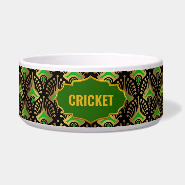 Écuelle Motif Gold, Green et Black Art Déco Nom personnali (Devant)