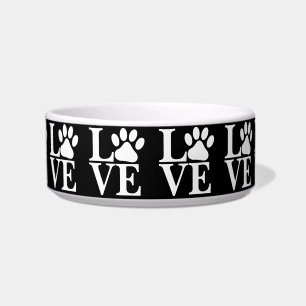 Écuelle Motif Pattes de Chien LOVE Blanc Fond Noir