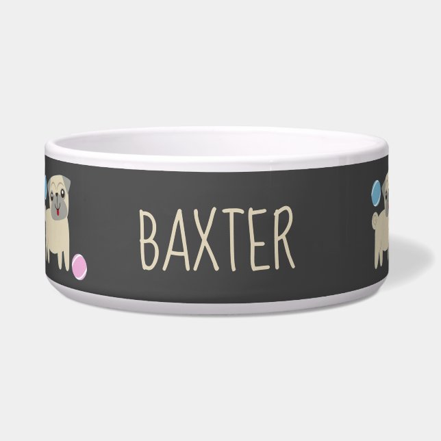 Écuelle Motif personnalisé de petit chien Pug et de ballon (Devant)