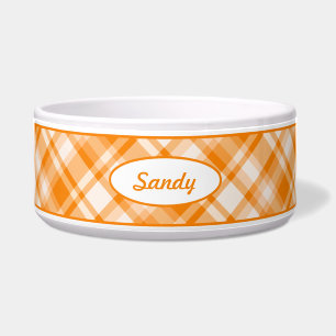 Écuelle Motif Plaid Orange Avec Nom D'Animal Personnalisé