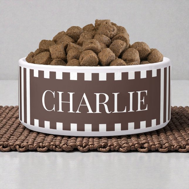 Écuelle Motif rayures brunes modernes animal de compagnie  (Modern Brown Stripes Pattern Personalized Dog Pet Bowl)
