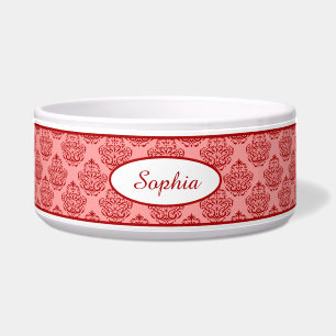 Écuelle Motif rouge élégant Damask Avec Nom Personnalisé