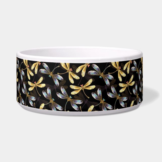 Écuelle Motif sans couture avec libellules d'or (Devant)