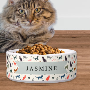 Écuelle Motif Silhouettes de Chat Rétro Nom Personnalisé A
