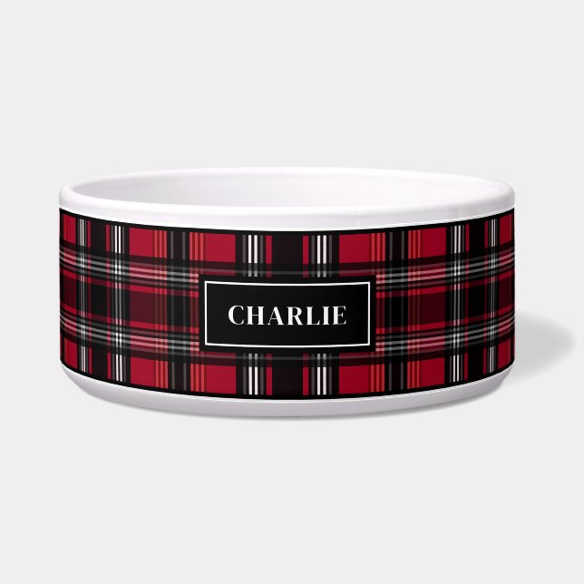 Écuelle Motif Tartan Rouge Et Noir Avec Nom (Devant)