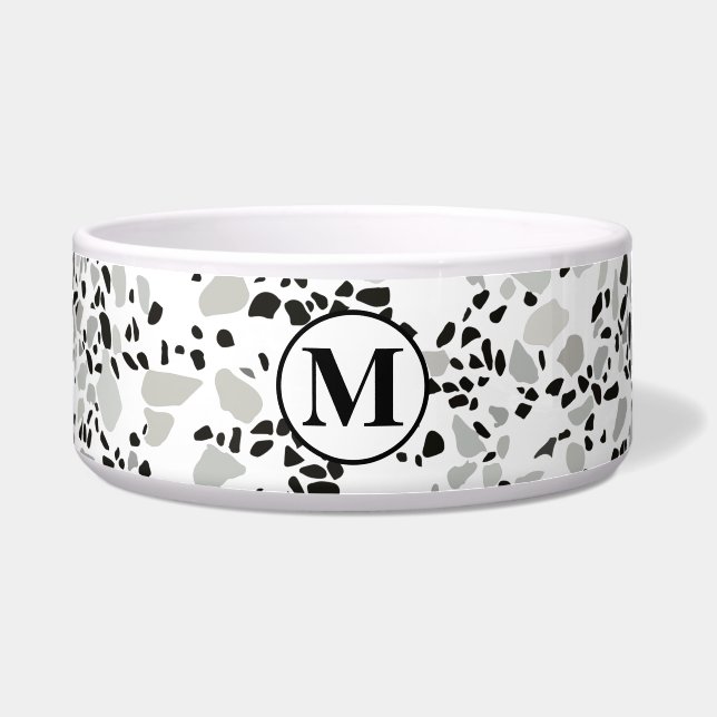 Écuelle Motif terrazzo moderne blanc et gris Monogram (Devant)