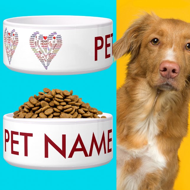 Écuelle Mots de coeur Valentine's Ajouter Nom Chien ou Cha (Words of Heart Valentine's Add Name Dog or Cat Bowl)