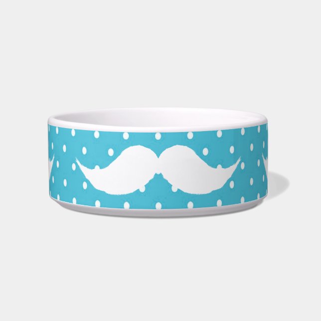 Écuelle Moustache blanche drôle sur le motif de pois bleu (Devant)