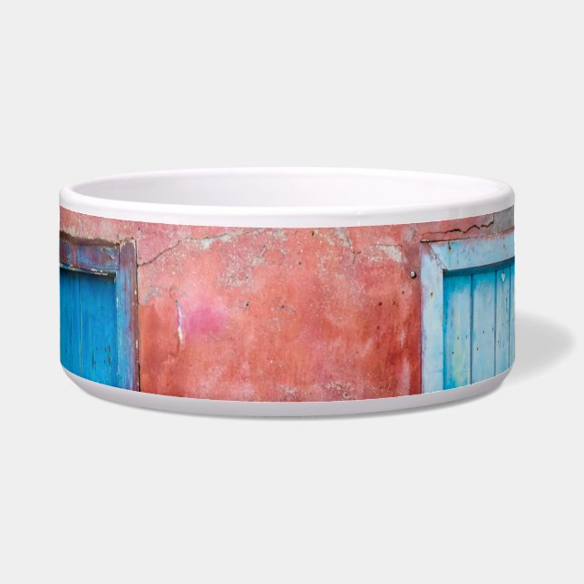 Écuelle Mur, porte et fenêtre rouge, bleu et gris (Devant)