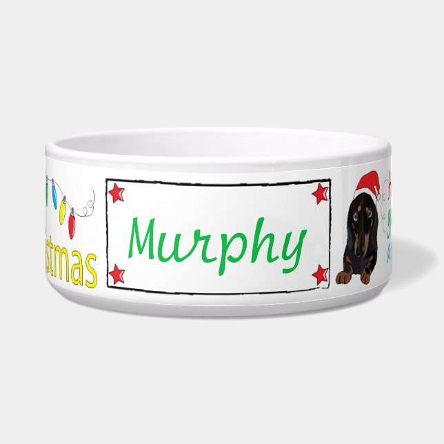 Écuelle Noël Dachshund Pet Bowl Furry Little Xmas (Devant)