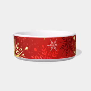 Écuelle Noël Golden Snowflakes sur Arrière - plan rouge