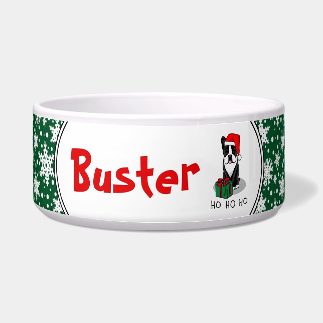 Écuelle Noël Père Noël Boston Terrier (noir) mignonne (Devant)