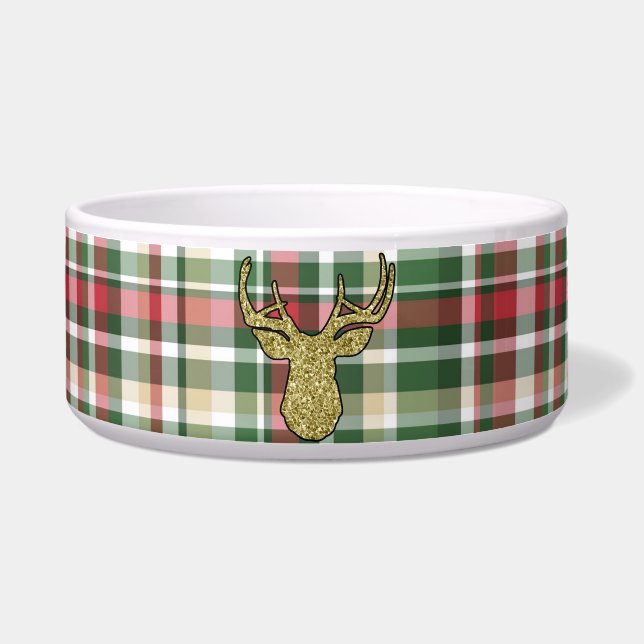 Écuelle Noël XMAS Plaid Tartan Gold Deer Bowles pour anima (Devant)