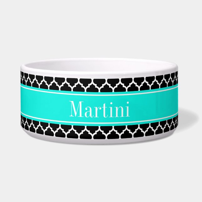 Écuelle Noir Blanc Marocain #5 Brt Aqua Nom Monogramme (Devant)