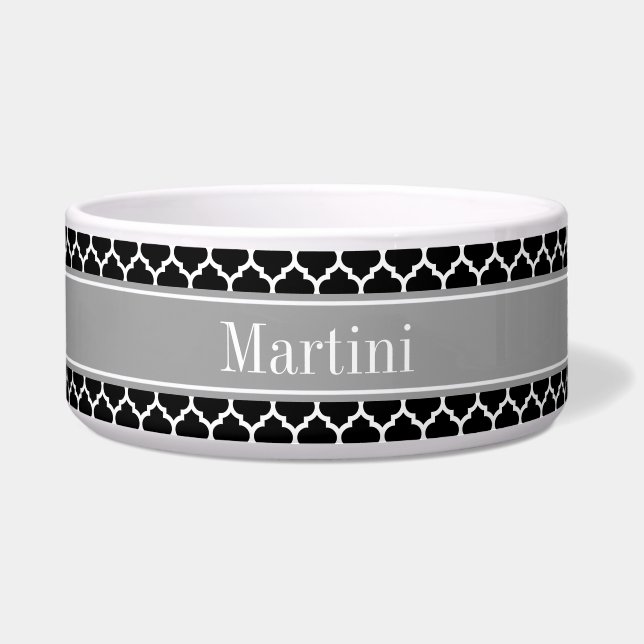 Écuelle Noir Blanc Marocain #5 Gris Foncé Nom Monogramme (Devant)