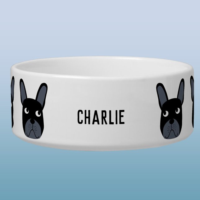 Écuelle Noir Français Bulldog Nom Bowl (Fun personalized name French Bulldog dog or pet bowl)