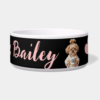 Écuelle Nom de chien mignon Patte Rose Noir Rose