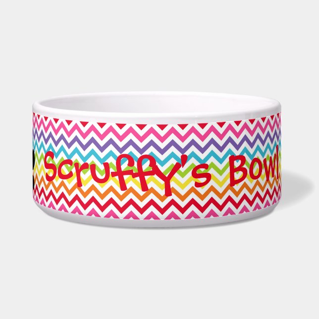 Écuelle Nom de chien personnalisable Rainbow Chevron Empre (Devant)