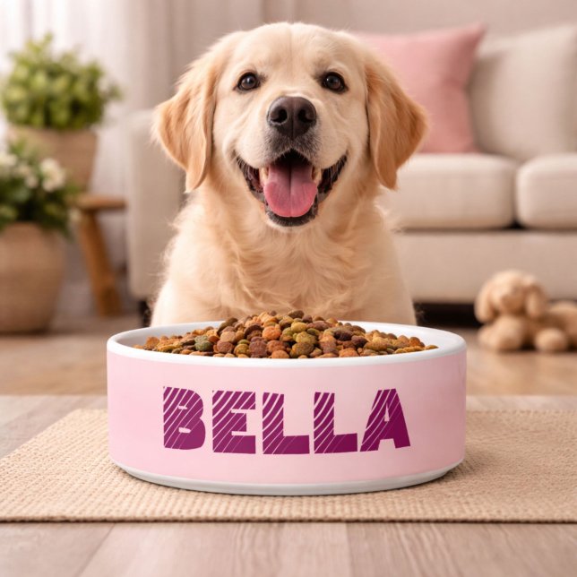 Écuelle Nom de chien rose moderne personnalisé  (Créateur téléchargé)
