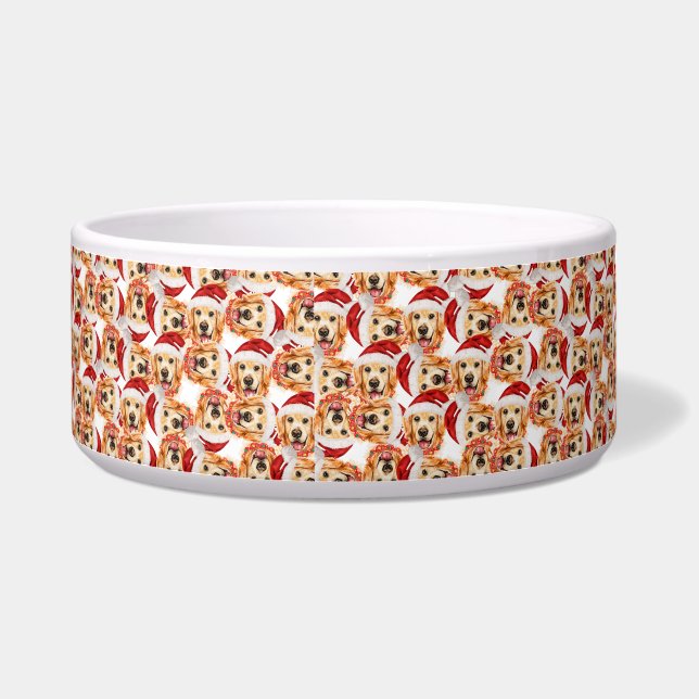 Écuelle Nom de Golden Retriever mignon motif de Noël (Gauche)