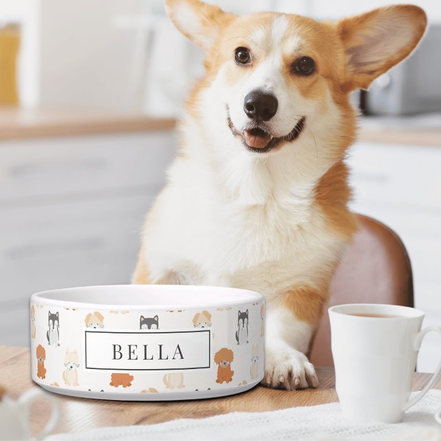 Écuelle Nom du Motif de chien chiot mignon Animal de compa (Créateur téléchargé)