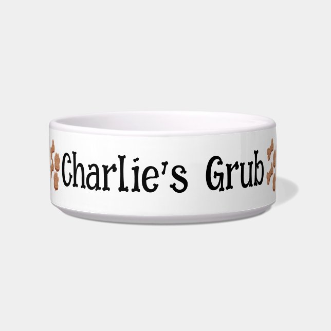 Écuelle 'Nom Grub' & friandise pour chien, personnalisé (Devant)