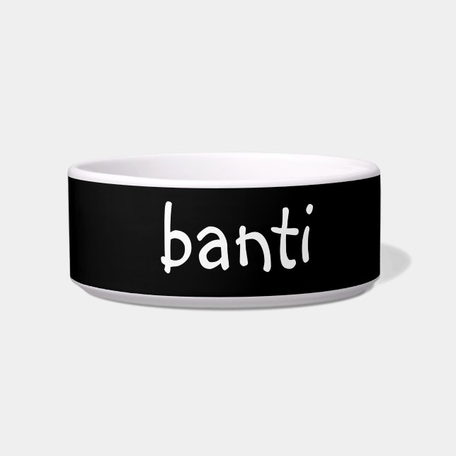 Écuelle nom personnalisable noir et blanc pour animal de c (Devant)