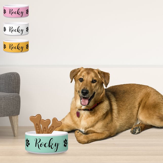 Écuelle Nom personnalisé Ceramic Dog Bowl - Animal de comp (Custom Name Ceramic Dog  Green Bowl - Personalized Pet)