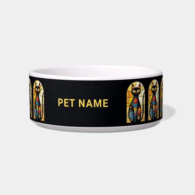 Écuelle Nom personnalisé Chat en Verre Faux Teinté (Devant)