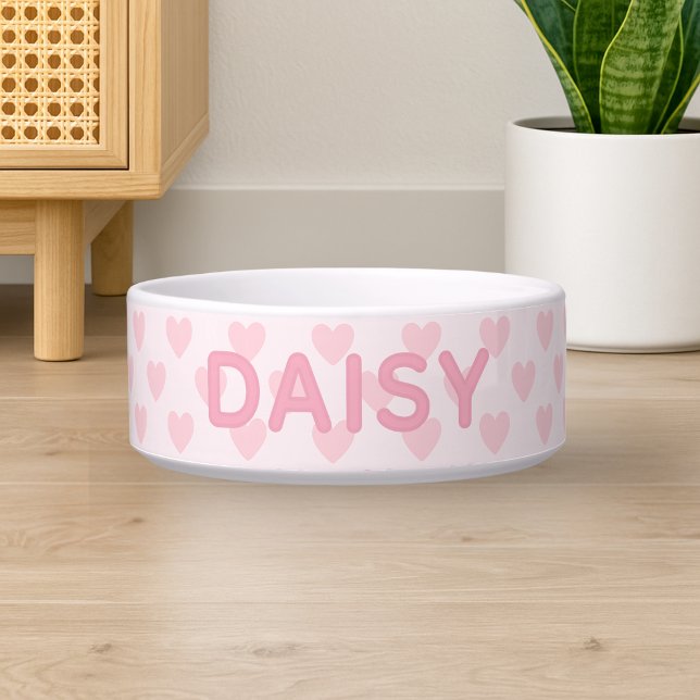 Écuelle Nom personnalisé Coeurs roses Chien (Custom Name Pink Hearts Dog Bowl
)