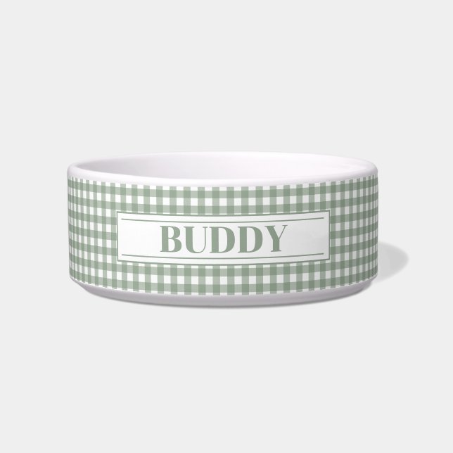 Écuelle Nom personnalisé de chien vert plaid (Devant)
