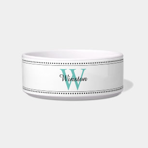 Écuelle Nom personnalisé de l'animal Turquoise Monogramme