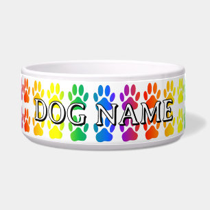 Écuelle Nom personnalisé de l'Empreinte de patte Rainbow D