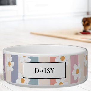Écuelle Nom personnalisé Fleurs Pastel Rayures Animal de c