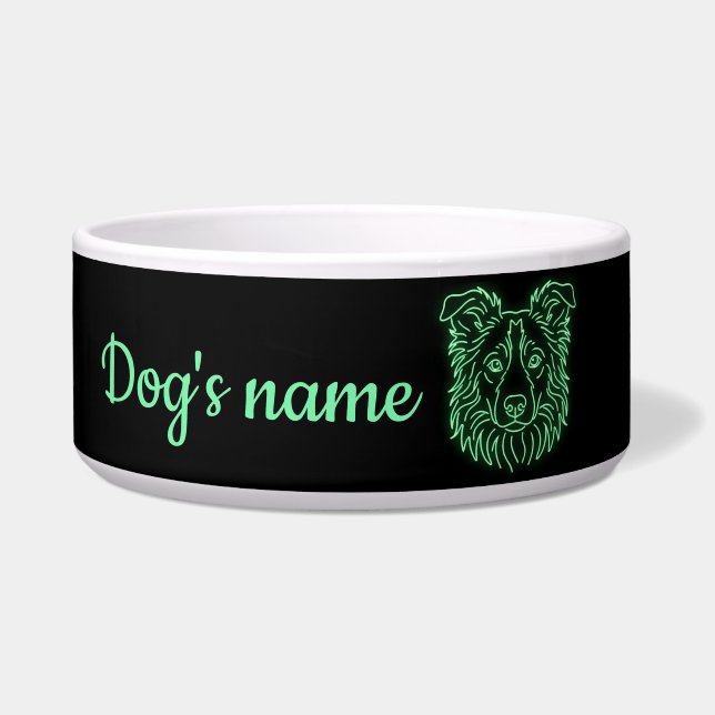 Écuelle Nom personnalisé Neon Border Collie Glow (Devant)