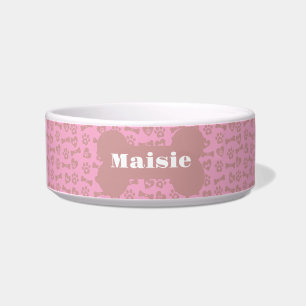 Écuelle Nom Personnalisé Os De Chien Rose Paws Et Coeurs