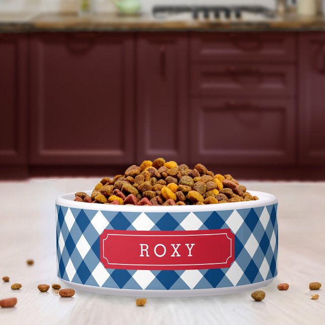 Écuelle Nom personnalisé Pays Bleu En vichy Étiquette roug (Créateur téléchargé)